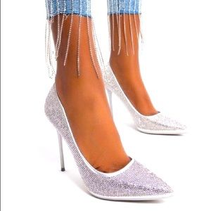 Silver Metallic Glitter Rhinestone Crystal Embellished Pointed Toe High …
